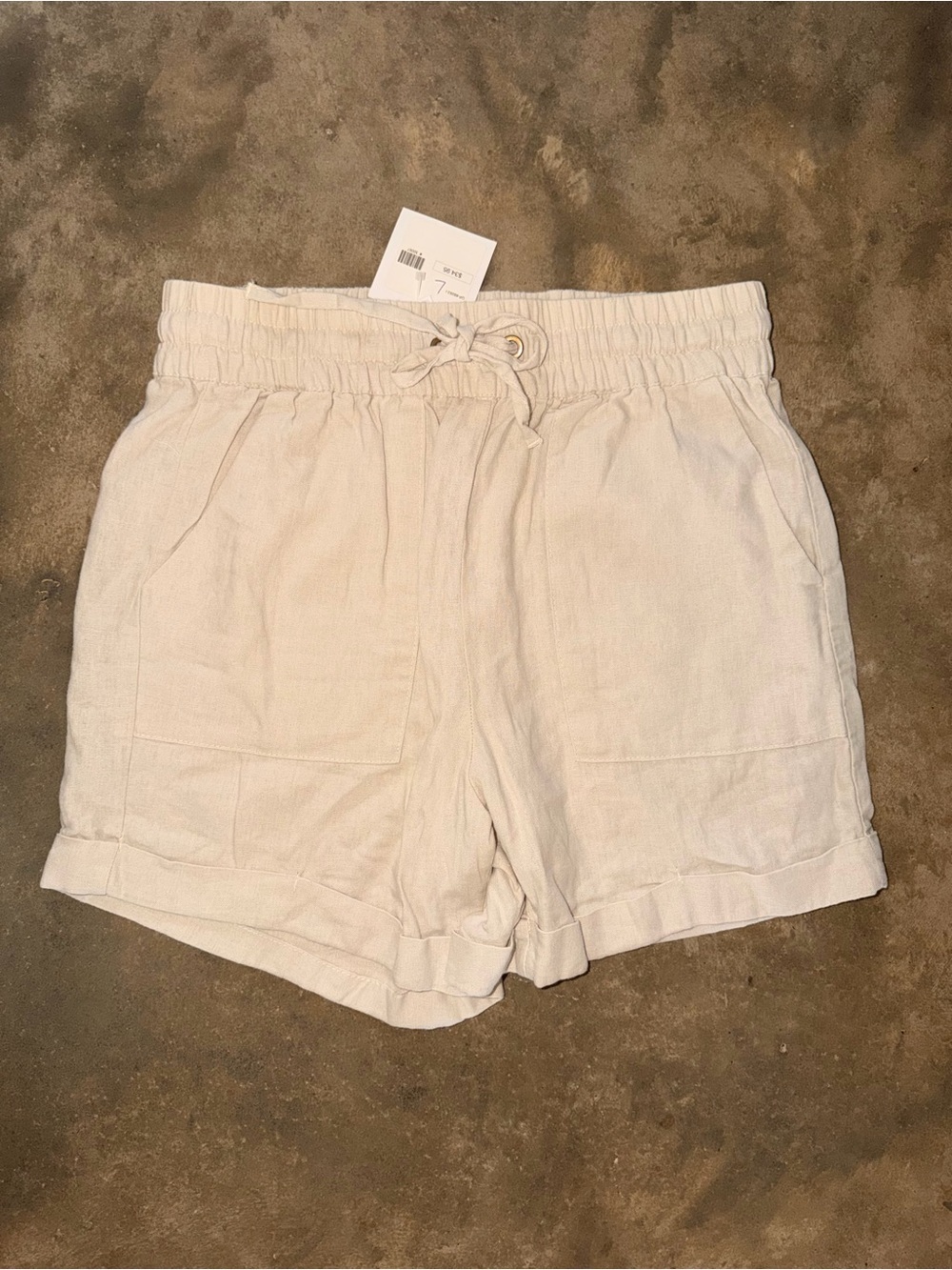 Zenana Linen Blend Drawstring Shorts NWT Tan Khaki High Rise Cuffed Large